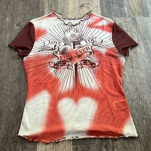 Shein Stretchy See Through Graphic Mesh Grunge Skull Love Shirt Size Med…